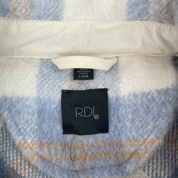 RDI Brushed Plaid Flannel Brushed Oversized Shacket Jacket Blue Women's Size L - Picture 12 of 12